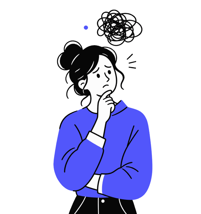 作者對著滿是塗改的稿紙苦惱思考的插畫